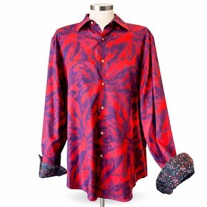 Robert Graham Red Purple Abstract Print Button Down Shirt Contrast Cuffs